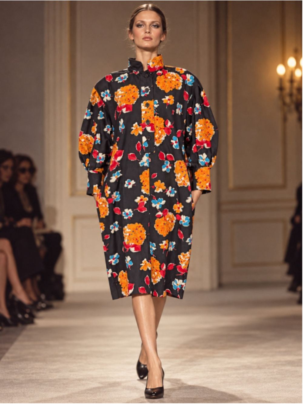 Vintage 1970s YSL Saint Laurent Rive Gauche Floral Cotton Smock Dress FR 40